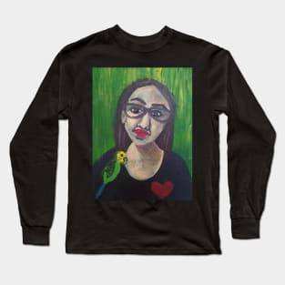 Self Portrait with Bubo the Parakeet Long Sleeve T-Shirt